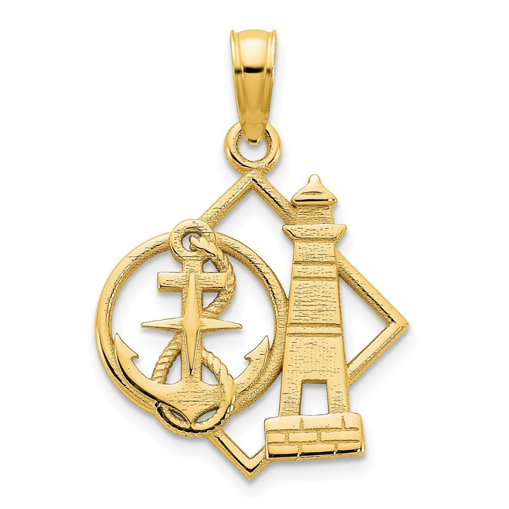 14ky Lighthouse and Anchor Small Necklace Charm Pendant